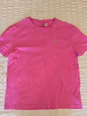 Ralph Lauren Bright Pink Crewneck Tee with Lime Pony